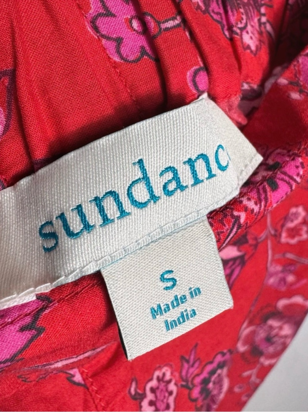 Sundance Size S Red Floral Border Print Wide Leg Pants Boho Cotton Rayon - Picture 3 of 4